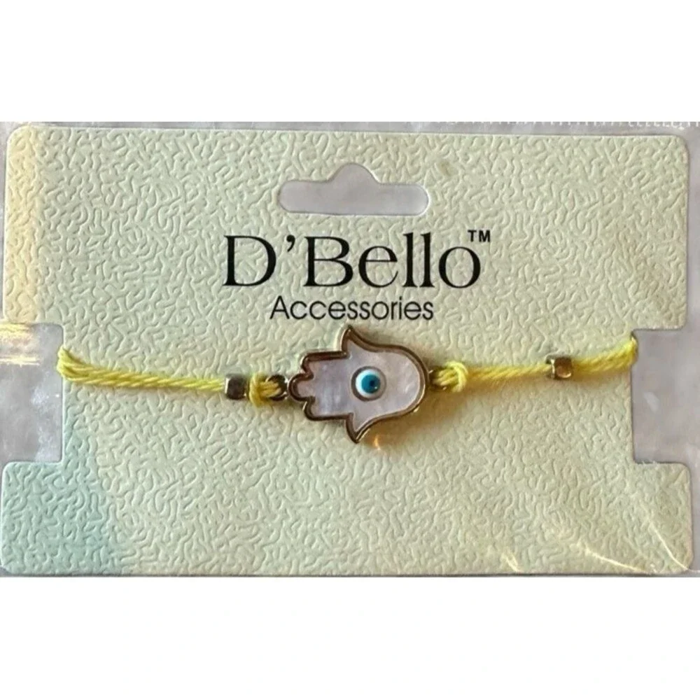 NEW D'Bello Bracelet Evil Eye Charm Pearl With Yellow Bracelet Adjustable